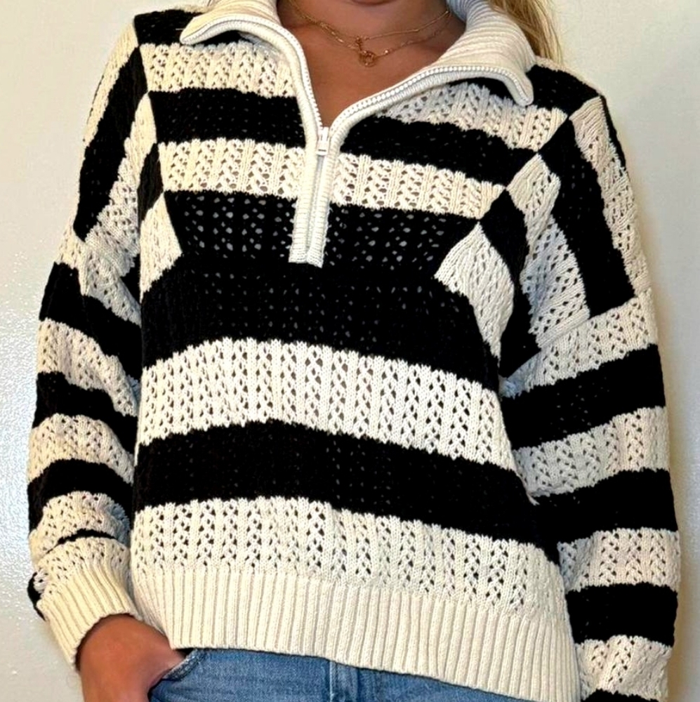A NEW DAY Striped Mock Neck Cropped Sweater